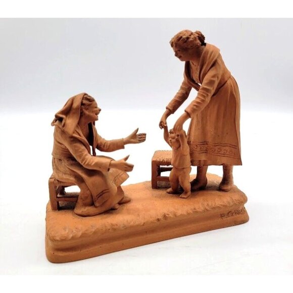 RARE Grasso Signed Terracotta Sculpture Italy Learning To Walk Handmade Estate - Picture 1 of 12